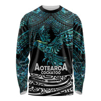 New Zealand Sulphur-crested Cockatoo Long Sleeve Shirt Aotearoa Maori Mix Paua Shell
