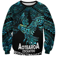 New Zealand Sulphur-crested Cockatoo Sweatshirt Aotearoa Maori Mix Paua Shell LT14 Unisex Turquoise - Polynesian Pride