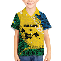Malampa Province Family Matching Off The Shoulder Long Sleeve Dress and Hawaiian Shirt Vanuatu Map - Plumeria Flag Color