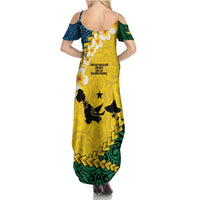 Malampa Province Family Matching Summer Maxi Dress and Hawaiian Shirt Vanuatu Map - Plumeria Flag Color