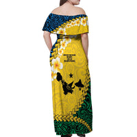 Malampa Province Off Shoulder Maxi Dress Vanuatu Map - Plumeria Flag Color LT14 - Polynesian Pride