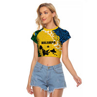 Malampa Province Raglan Cropped T Shirt Vanuatu Map - Plumeria Flag Color LT14 Female Yellow - Polynesian Pride