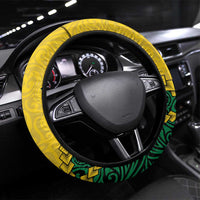 Malampa Province Steering Wheel Cover Vanuatu Map - Plumeria Flag Color LT14 Universal Fit Yellow - Polynesian Pride