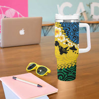 Malampa Province Tumbler With Handle Vanuatu Pattern Map With Plumeria Flag Color LT14 - Polynesian Pride