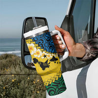 Malampa Province Tumbler With Handle Vanuatu Pattern Map With Plumeria Flag Color LT14 - Polynesian Pride