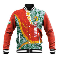 Penama Province Baseball Jacket Vanuatu Map - Plumeria Flag Color LT14 Unisex Red - Polynesian Pride