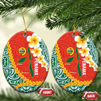 Penama Province Ceramic Ornament Vanuatu Map - Plumeria Flag Color LT14 Oval Red - Polynesian Pride