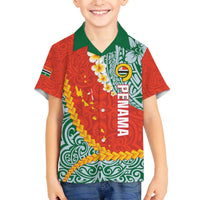 Penama Province Family Matching Off The Shoulder Long Sleeve Dress and Hawaiian Shirt Vanuatu Map - Plumeria Flag Color