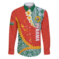Penama Province Family Matching Summer Maxi Dress and Hawaiian Shirt Vanuatu Map - Plumeria Flag Color LT14 Dad's Shirt - Long Sleeve Red - Polynesian Pride
