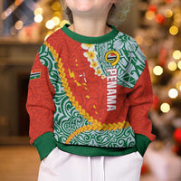 Penama Province Kid Ugly Christmas Sweater Vanuatu Map - Plumeria Flag Color