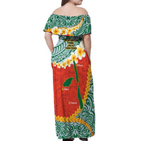 Penama Province Off Shoulder Maxi Dress Vanuatu Map - Plumeria Flag Color LT14 - Polynesian Pride