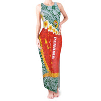 Penama Province Tank Maxi Dress Vanuatu Map - Plumeria Flag Color LT14 Women Red - Polynesian Pride