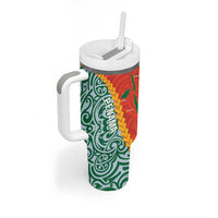 Penama Province Tumbler With Handle Vanuatu Pattern Map With Plumeria Flag Color LT14 - Polynesian Pride