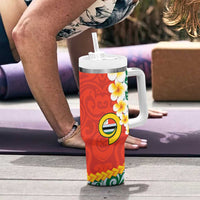 Penama Province Tumbler With Handle Vanuatu Pattern Map With Plumeria Flag Color LT14 - Polynesian Pride