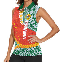 Penama Province Women Sleeveless Polo Shirt Vanuatu Map - Plumeria Flag Color