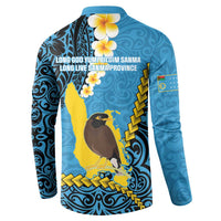 Sanma Province Button Sweatshirt Vanuatu Pattern Myna Bird - Plumeria Flag Color LT14 - Polynesian Pride