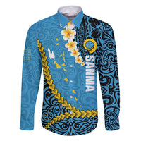 Sanma Province Family Matching Long Sleeve Bodycon Dress and Hawaiian Shirt Vanuatu Pattern Myna Bird - Plumeria Flag Color
