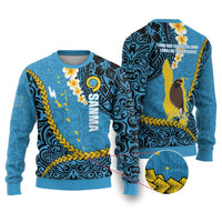 Sanma Province Ugly Christmas Sweater Vanuatu Pattern Myna Bird - Plumeria Flag Color LT14 Blue - Polynesian Pride