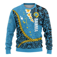 Sanma Province Ugly Christmas Sweater Vanuatu Pattern Myna Bird - Plumeria Flag Color LT14 - Polynesian Pride