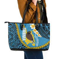 Sanma Province Leather Tote Bag Vanuatu Pattern Myna Bird - Plumeria Flag Color LT14 - Polynesian Pride