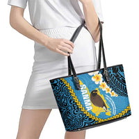 Sanma Province Leather Tote Bag Vanuatu Pattern Myna Bird - Plumeria Flag Color LT14 - Polynesian Pride