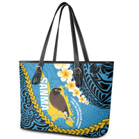 Sanma Province Leather Tote Bag Vanuatu Pattern Myna Bird - Plumeria Flag Color LT14 - Polynesian Pride