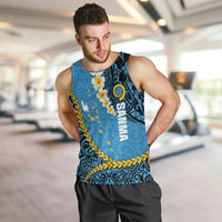 Sanma Province Men Tank Top Vanuatu Pattern Myna Bird - Plumeria Flag Color LT14 Blue - Polynesian Pride
