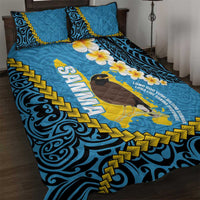 Sanma Province Quilt Bed Set Vanuatu Pattern Myna Bird - Plumeria Flag Color LT14 Blue - Polynesian Pride