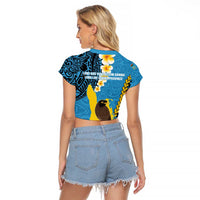 Sanma Province Raglan Cropped T Shirt Vanuatu Pattern Myna Bird - Plumeria Flag Color LT14 - Polynesian Pride