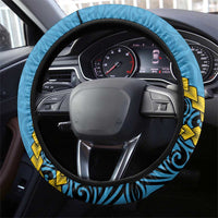 Sanma Province Steering Wheel Cover Vanuatu Pattern Myna Bird - Plumeria Flag Color LT14 - Polynesian Pride