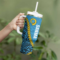 Sanma Province Tumbler With Handle Vanuatu Pattern Myna Bird With Plumeria Flag Color LT14 - Polynesian Pride