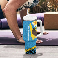 Sanma Province Tumbler With Handle Vanuatu Pattern Myna Bird With Plumeria Flag Color LT14 - Polynesian Pride