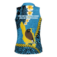 Sanma Province Women Sleeveless Polo Shirt Vanuatu Pattern Myna Bird - Plumeria Flag Color