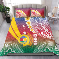 Shefa Province Bedding Set Vanuatu Pattern Map - Plumeria Flag Color