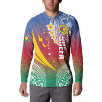 Shefa Province Button Sweatshirt Vanuatu Pattern Map - Plumeria Flag Color LT14 - Polynesian Pride