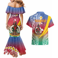 Shefa Province Couples Matching Mermaid Dress and Hawaiian Shirt Vanuatu Pattern Map - Plumeria Flag Color