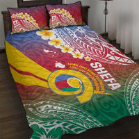 Shefa Province Quilt Bed Set Vanuatu Pattern Map - Plumeria Flag Color LT14 Red - Polynesian Pride