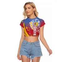 Shefa Province Raglan Cropped T Shirt Vanuatu Pattern Map - Plumeria Flag Color LT14 Female Red - Polynesian Pride