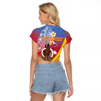 Shefa Province Raglan Cropped T Shirt Vanuatu Pattern Map - Plumeria Flag Color LT14 - Polynesian Pride
