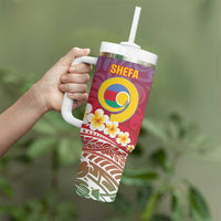 Shefa Province Tumbler With Handle Vanuatu Pattern Map With Plumeria Flag Color LT14 - Polynesian Pride