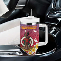 Shefa Province Tumbler With Handle Vanuatu Pattern Map With Plumeria Flag Color LT14 - Polynesian Pride