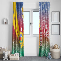 Shefa Province Window Curtain Vanuatu Pattern Map - Plumeria Flag Color LT14 - Polynesian Pride