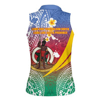Shefa Province Women Sleeveless Polo Shirt Vanuatu Pattern Map - Plumeria Flag Color