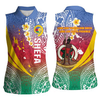 Shefa Province Women Sleeveless Polo Shirt Vanuatu Pattern Map - Plumeria Flag Color