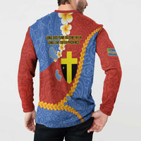 Tafea Province Button Sweatshirt Vanuatu Pattern Map - Plumeria Flag Color LT14 - Polynesian Pride