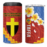 Tafea Province 4 in 1 Can Cooler Tumbler Vanuatu Pattern Map With Plumeria Flag Color