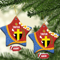 Tafea Province Ceramic Ornament Vanuatu Pattern Map - Plumeria Flag Color LT14 Star Red - Polynesian Pride