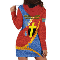 Tafea Province Hoodie Dress Vanuatu Pattern Map - Plumeria Flag Color
