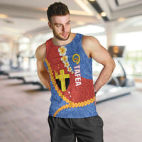 Tafea Province Men Tank Top Vanuatu Pattern Map - Plumeria Flag Color LT14 Red - Polynesian Pride