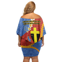 Tafea Province Off Shoulder Short Dress Vanuatu Pattern Map - Plumeria Flag Color LT14 - Polynesian Pride